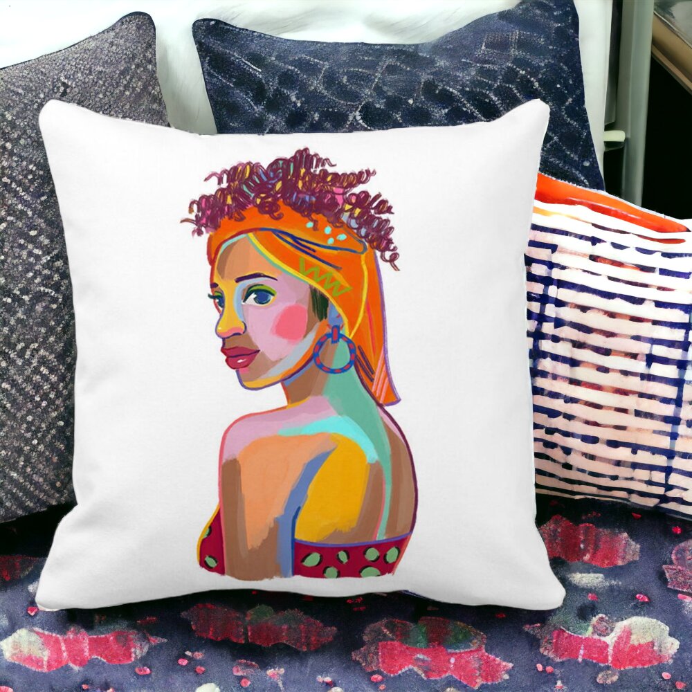 Perna Decorativa Patrata Curly African, 40x40 cm, Alba, Mata, Husa Detasabila, Burduf 14 Mata