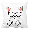 Perna Decorativa Patrata Cute Cat, 40x40 cm, Alba, Mata, Husa Detasabila, Burduf 16 Perna Decorativa Patrata Cute Cat