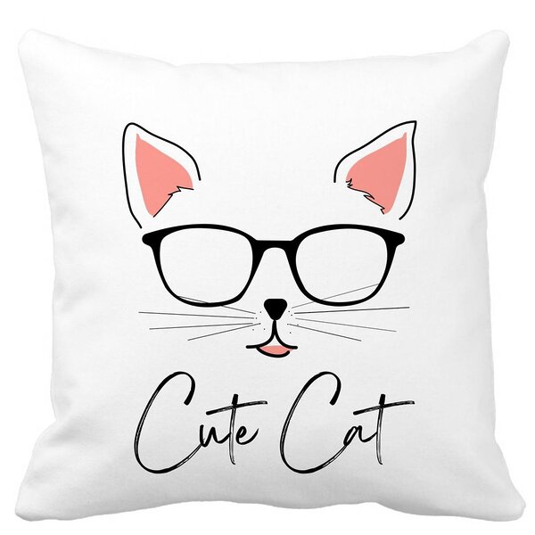 Perna Decorativa Patrata Cute Cat, 40x40 cm, Alba, Mata, Husa Detasabila, Burduf 11 Perna Decorativa Patrata Cute Cat