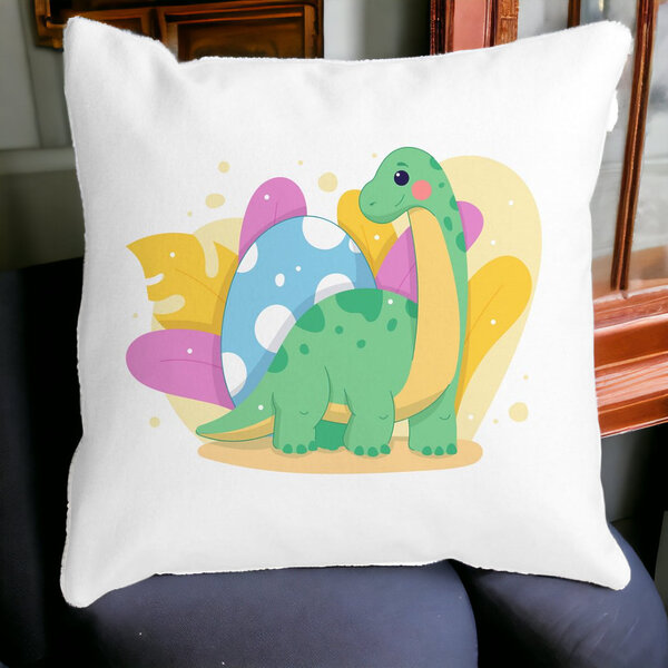 Perna Decorativa Patrata Dinozaur Galben Verde, 40x40 cm, Alba, Mata, Husa Detasabila, Burduf 12 40x40 cm