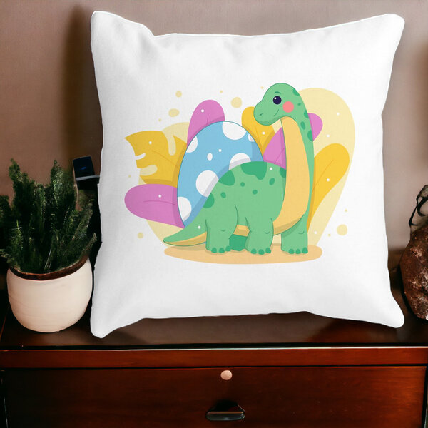 Perna Decorativa Patrata Dinozaur Galben Verde, 40x40 cm, Alba, Mata, Husa Detasabila, Burduf 15 Husa Detasabila
