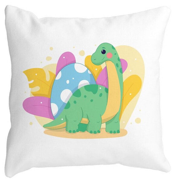 Perna Decorativa Patrata Dinozaur Galben Verde, 40x40 cm, Alba, Mata, Husa Detasabila, Burduf 11 Perna Decorativa Patrata Dinozaur Galben Verde