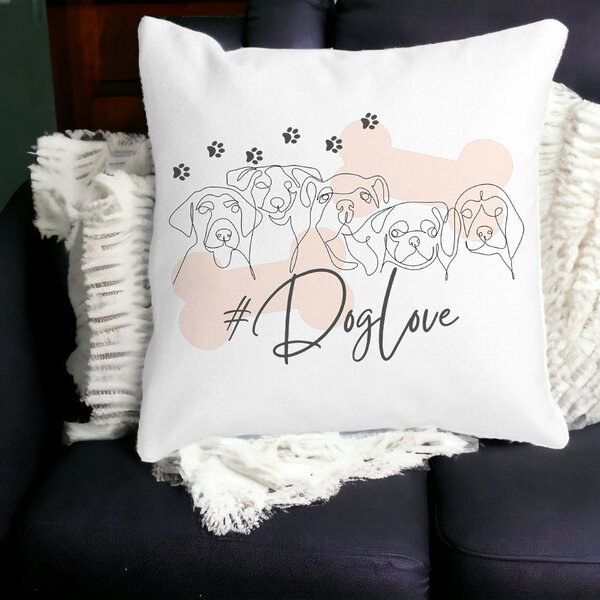 Perna Decorativa Patrata Dog Love, 40x40 cm, Alba, Mata, Husa Detasabila, Burduf 14 Mata