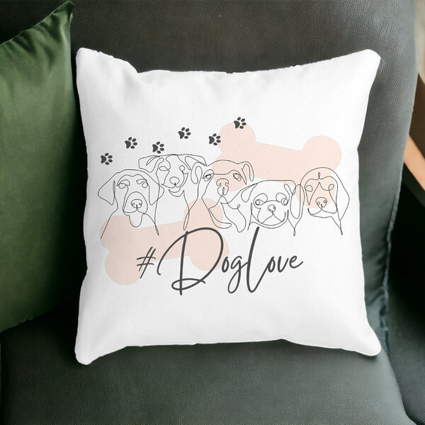 Perna Decorativa Patrata Dog Love, 40x40 cm, Alba, Mata, Husa Detasabila, Burduf 15 Husa Detasabila