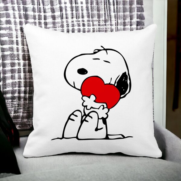 Perna Decorativa Patrata Doggo Love, 40x40 cm, Alba, Mata, Husa Detasabila, Burduf 15 Husa Detasabila