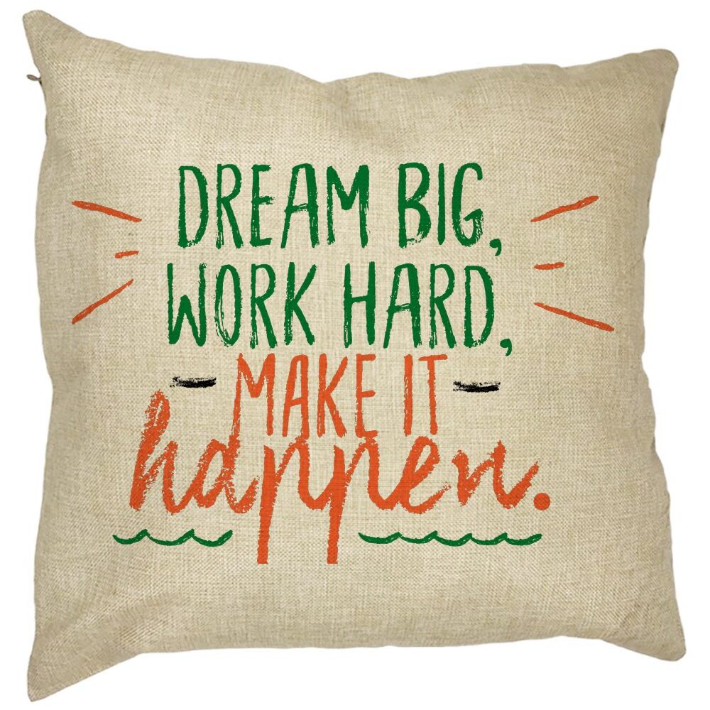 Perna Decorativa Patrata Dream Big Work Hard Make it Happen, 40x40 cm, Husa Detasabila, Burduf 7 Perna Decorativa Patrata Dream Big Work Hard Make it Happen
