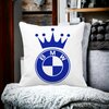 Perna Decorativa Patrata Emblema BMW King, 40x40 cm, Alba, Mata, Husa Detasabila, Burduf 17 40x40 cm