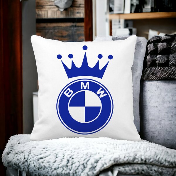 Perna Decorativa Patrata Emblema BMW King, 40x40 cm, Alba, Mata, Husa Detasabila, Burduf 12 40x40 cm
