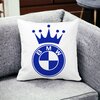 Perna Decorativa Patrata Emblema BMW King, 40x40 cm, Alba, Mata, Husa Detasabila, Burduf 19 Mata