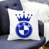 Perna Decorativa Patrata Emblema BMW King, 40x40 cm, Alba, Mata, Husa Detasabila, Burduf 20 Husa Detasabila