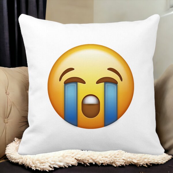 Perna Decorativa Patrata Emoji Cry, 40x40 cm, Alba, Mata, Husa Detasabila, Burduf 12 40x40 cm