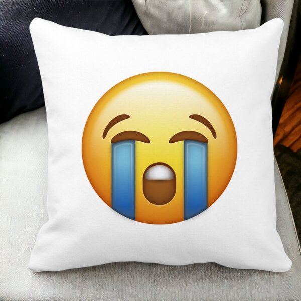 Perna Decorativa Patrata Emoji Cry, 40x40 cm, Alba, Mata, Husa Detasabila, Burduf 13 Alba