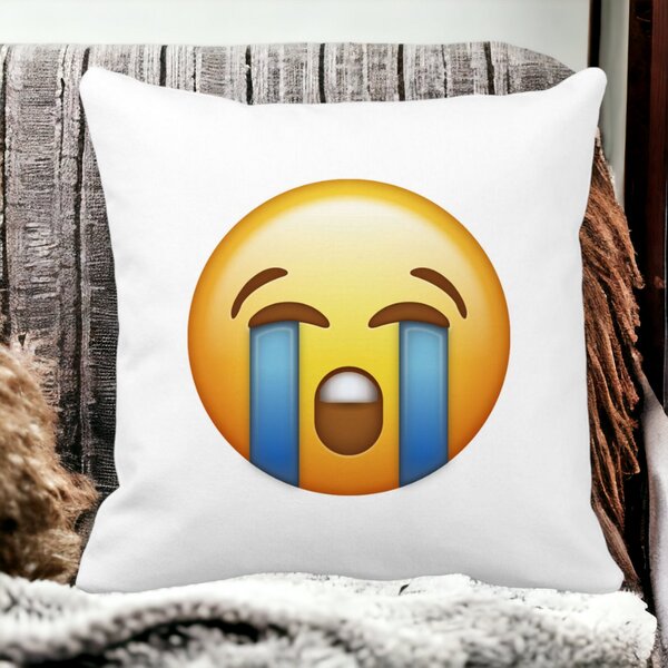 Perna Decorativa Patrata Emoji Cry, 40x40 cm, Alba, Mata, Husa Detasabila, Burduf 15 Husa Detasabila