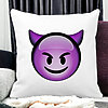 Perna Decorativa Patrata Emoji Diavol, 40x40 cm, Alba, Mata, Husa Detasabila, Burduf 18 Alba