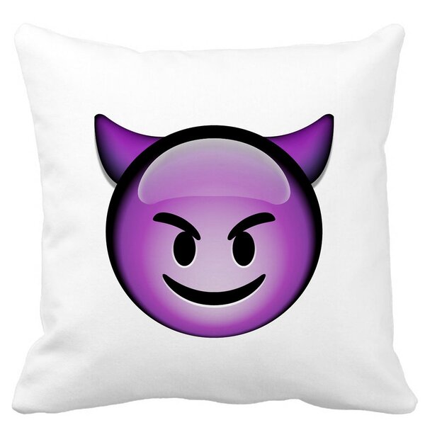 Perna Decorativa Patrata Emoji Diavol, 40x40 cm, Alba, Mata, Husa Detasabila, Burduf 11 Perna Decorativa Patrata Emoji Diavol
