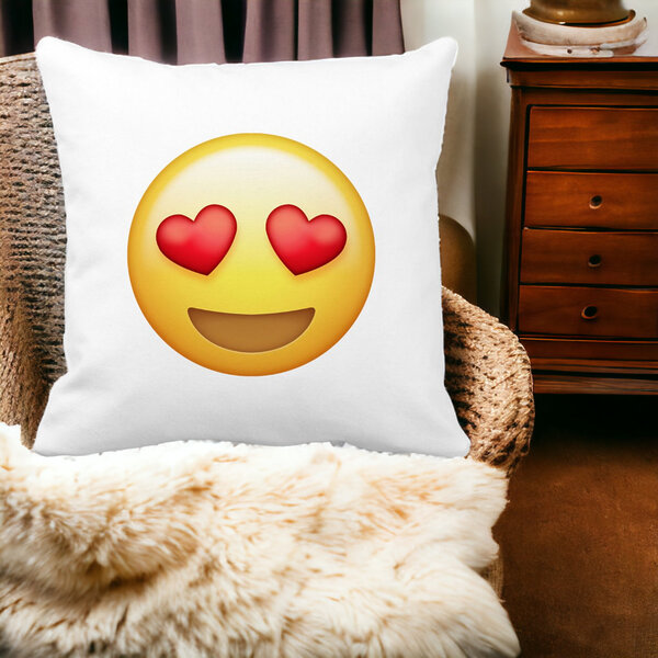Perna Decorativa Patrata Emoji Fata cu Inimi, 40x40 cm, Alba, Mata, Husa Detasabila, Burduf 14 40x40 cm