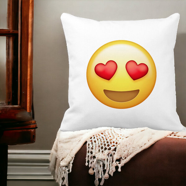 Perna Decorativa Patrata Emoji Fata cu Inimi, 40x40 cm, Alba, Mata, Husa Detasabila, Burduf 17 Husa Detasabila