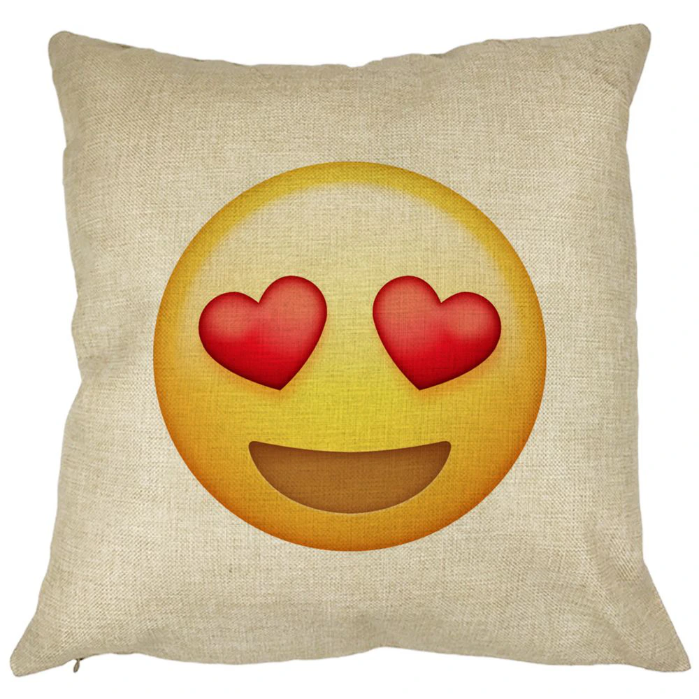 Perna Decorativa Patrata Emoji Fata cu Inimi, 40x40 cm, Husa Detasabila, Burduf 13 Perna Decorativa Patrata Emoji Fata cu Inimi