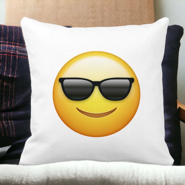 Perna Decorativa Patrata Emoji Fata cu Ochelari, 40x40 cm, Alba, Mata, Husa Detasabila, Burduf 12 40x40 cm