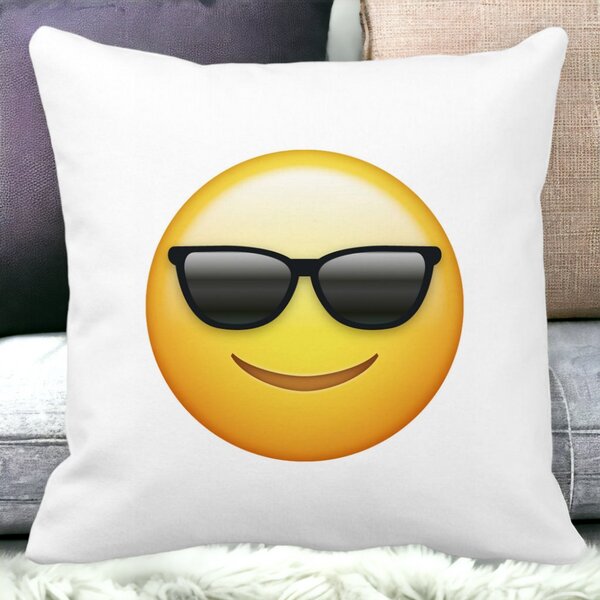 Perna Decorativa Patrata Emoji Fata cu Ochelari, 40x40 cm, Alba, Mata, Husa Detasabila, Burduf 15 Husa Detasabila
