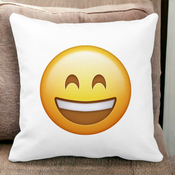 Perna Decorativa Patrata Emoji Fericit, 40x40 cm, Alba, Mata, Husa Detasabila, Burduf 12 40x40 cm