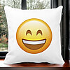 Perna Decorativa Patrata Emoji Fericit, 40x40 cm, Alba, Mata, Husa Detasabila, Burduf 19 Mata