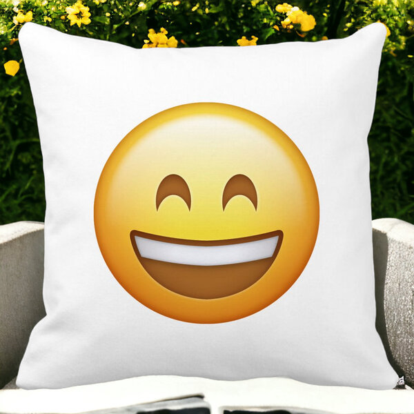 Perna Decorativa Patrata Emoji Fericit, 40x40 cm, Alba, Mata, Husa Detasabila, Burduf 15 Husa Detasabila