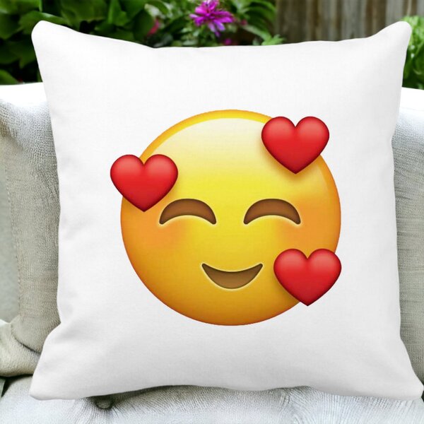 Perna Decorativa Patrata Emoji In Love, 40x40 cm, Alba, Mata, Husa Detasabila, Burduf 12 40x40 cm