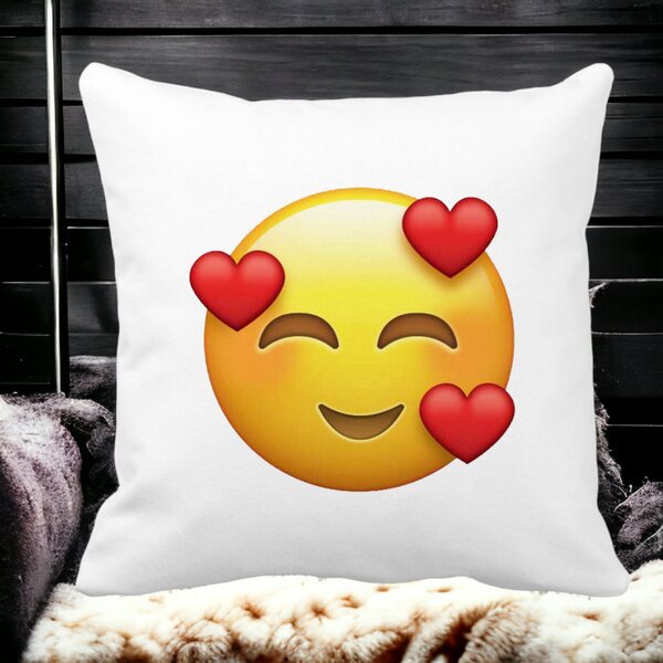 Perna Decorativa Patrata Emoji In Love, 40x40 cm, Alba, Mata, Husa Detasabila, Burduf 13 Alba