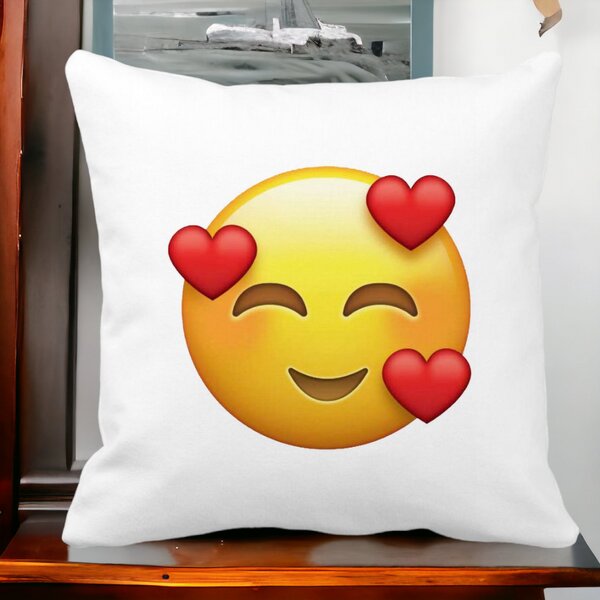 Perna Decorativa Patrata Emoji In Love, 40x40 cm, Alba, Mata, Husa Detasabila, Burduf 14 Mata