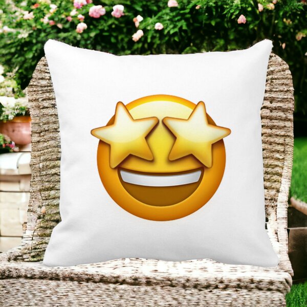Perna Decorativa Patrata Emoji WOW, 40x40 cm, Alba, Mata, Husa Detasabila, Burduf 12 40x40 cm