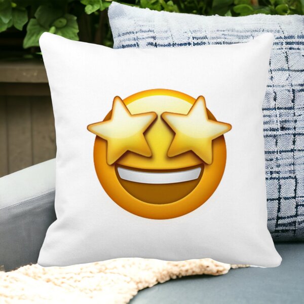 Perna Decorativa Patrata Emoji WOW, 40x40 cm, Alba, Mata, Husa Detasabila, Burduf 14 Mata