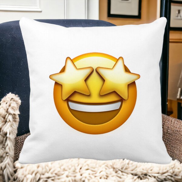 Perna Decorativa Patrata Emoji WOW, 40x40 cm, Alba, Mata, Husa Detasabila, Burduf 15 Husa Detasabila