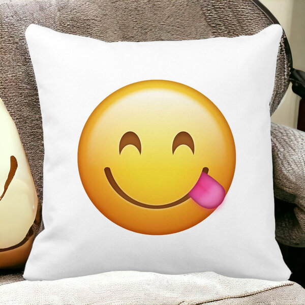 Perna Decorativa Patrata Emoji cu Limba, 40x40 cm, Alba, Mata, Husa Detasabila, Burduf 12 40x40 cm