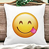 Perna Decorativa Patrata Emoji cu Limba, 40x40 cm, Alba, Mata, Husa Detasabila, Burduf 18 Alba