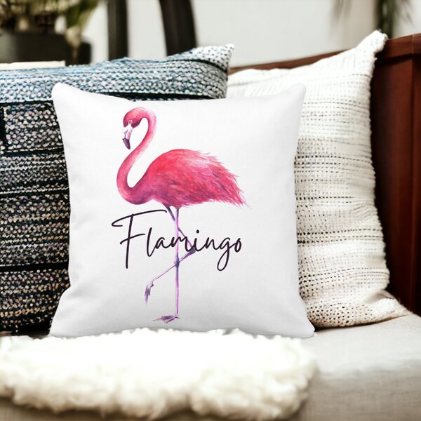 Perna Decorativa Patrata Flamingo, 40x40 cm, Alba, Mata, Husa Detasabila, Burduf 12 40x40 cm
