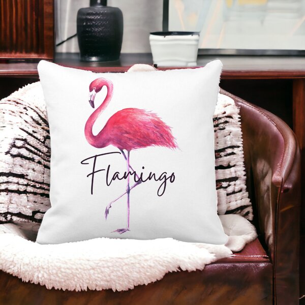 Perna Decorativa Patrata Flamingo, 40x40 cm, Alba, Mata, Husa Detasabila, Burduf 13 Alba