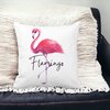 Perna Decorativa Patrata Flamingo, 40x40 cm, Alba, Mata, Husa Detasabila, Burduf 19 Mata