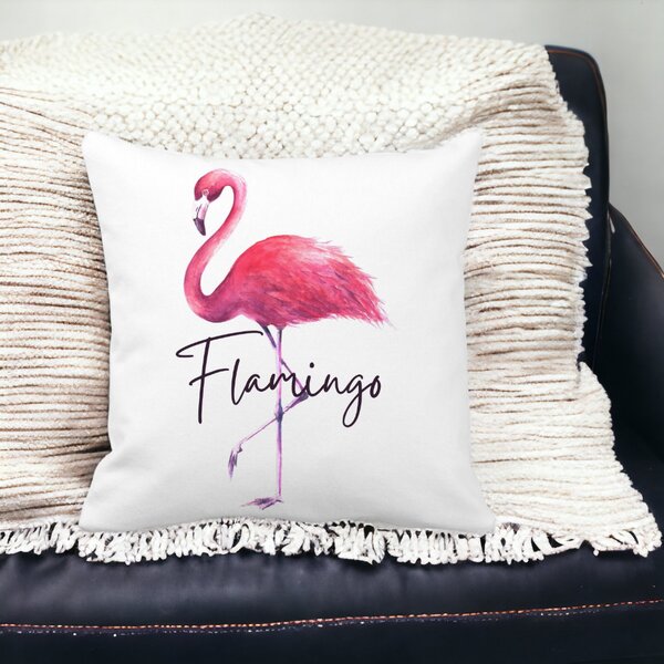 Perna Decorativa Patrata Flamingo, 40x40 cm, Alba, Mata, Husa Detasabila, Burduf 14 Mata