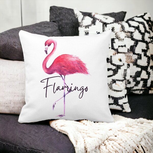 Perna Decorativa Patrata Flamingo, 40x40 cm, Alba, Mata, Husa Detasabila, Burduf 15 Husa Detasabila