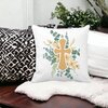Perna Decorativa Patrata Florala cu Cruce, 40x40 cm, Alba, Mata, Husa Detasabila, Burduf 18 Alba