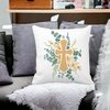 Perna Decorativa Patrata Florala cu Cruce, 40x40 cm, Alba, Mata, Husa Detasabila, Burduf 19 Mata