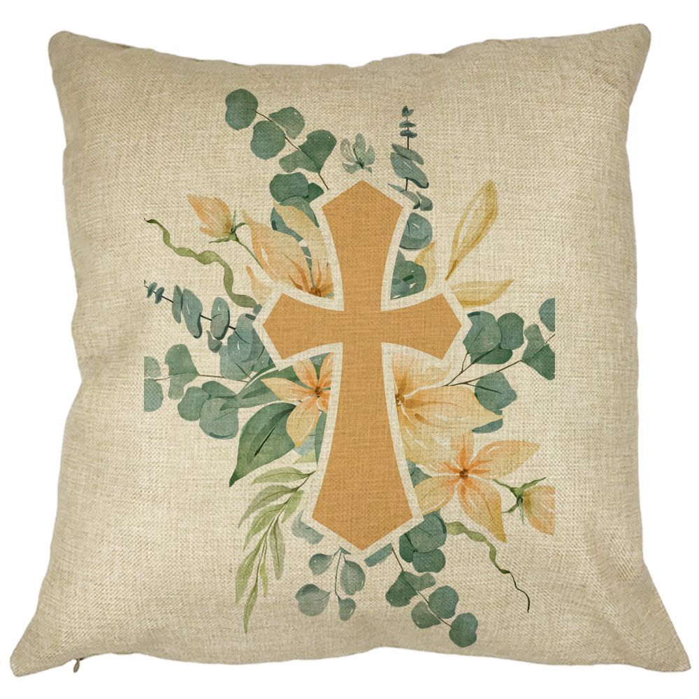 Perna Decorativa Patrata Florala cu Cruce, 40x40 cm, Husa Detasabila, Burduf 7 Perna Decorativa Patrata Florala cu Cruce