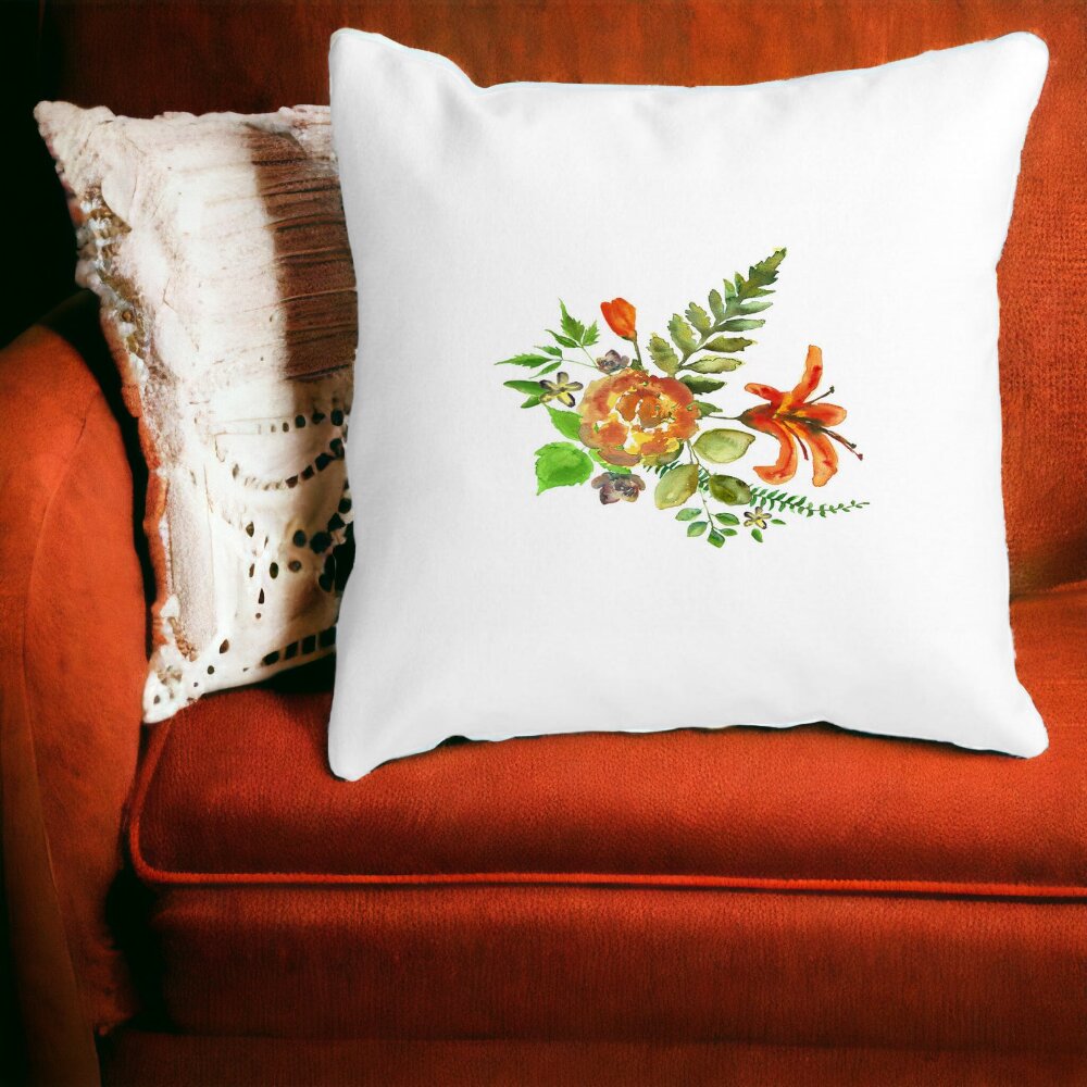 Perna Decorativa Patrata Florale, 40x40 cm, Alba, Mata, Husa Detasabila, Burduf 13 Alba