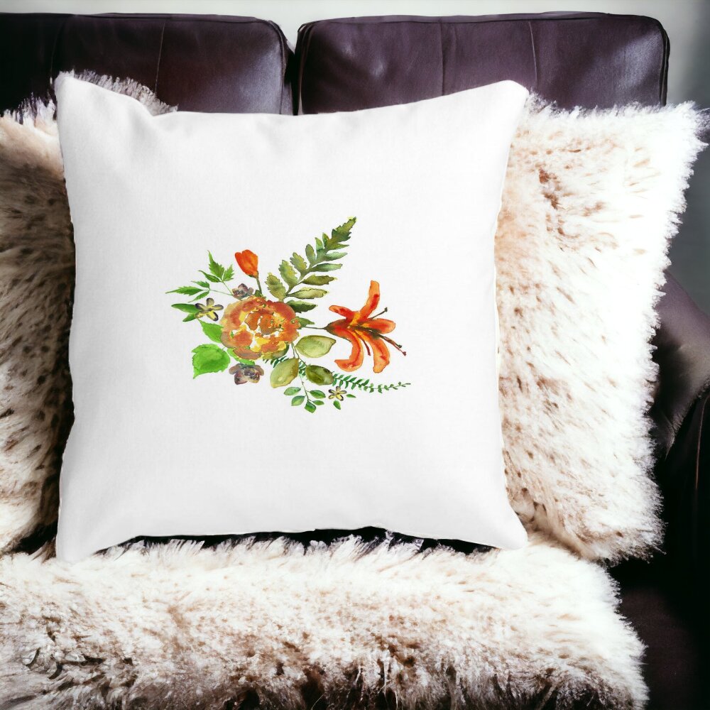 Perna Decorativa Patrata Florale, 40x40 cm, Alba, Mata, Husa Detasabila, Burduf 14 Mata