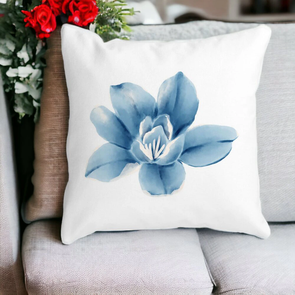 Perna Decorativa Patrata Florale Blue Flower, 40x40 cm, Alba, Mata, Husa Detasabila, Burduf 12 40x40 cm