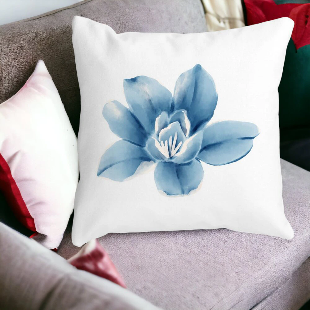 Perna Decorativa Patrata Florale Blue Flower, 40x40 cm, Alba, Mata, Husa Detasabila, Burduf 15 Husa Detasabila