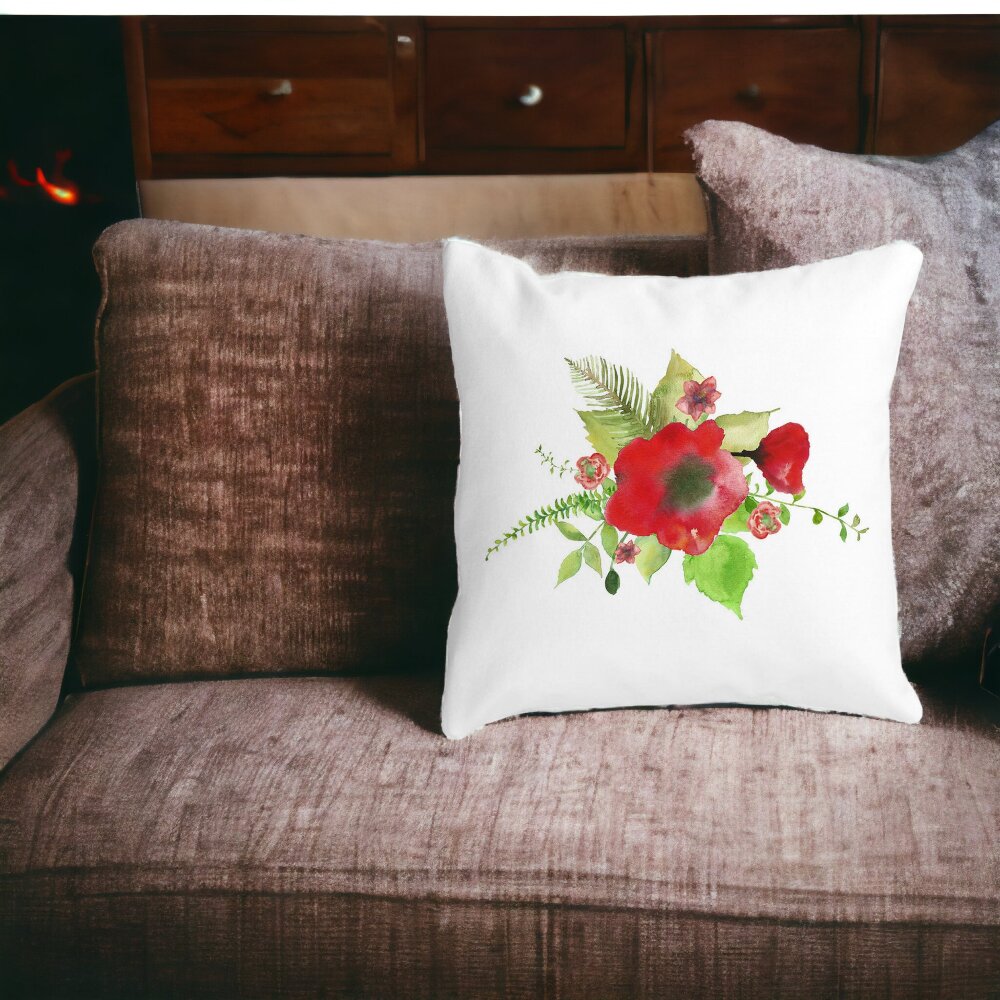 Perna Decorativa Patrata Florale Mac, 40x40 cm, Alba, Mata, Husa Detasabila, Burduf 12 40x40 cm