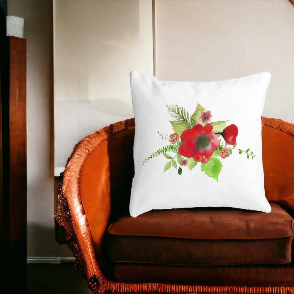 Perna Decorativa Patrata Florale Mac, 40x40 cm, Alba, Mata, Husa Detasabila, Burduf 13 Alba