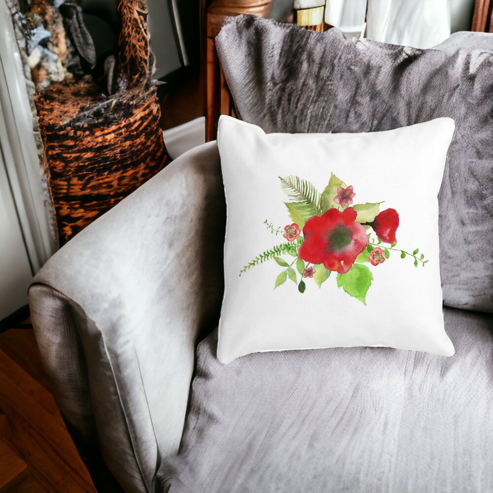 Perna Decorativa Patrata Florale Mac, 40x40 cm, Alba, Mata, Husa Detasabila, Burduf 14 Mata
